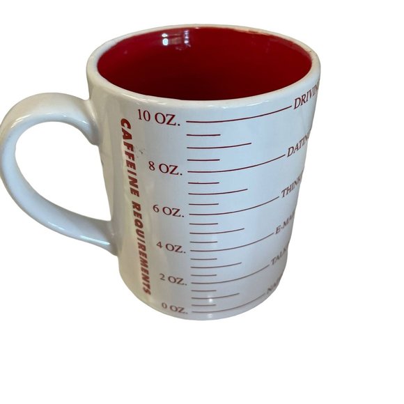 CAFFEINE REQUIREMENT Cup Mug Punctuate Barnes Noble Novelty Humor Red White 10oz - Picture 2 of 8